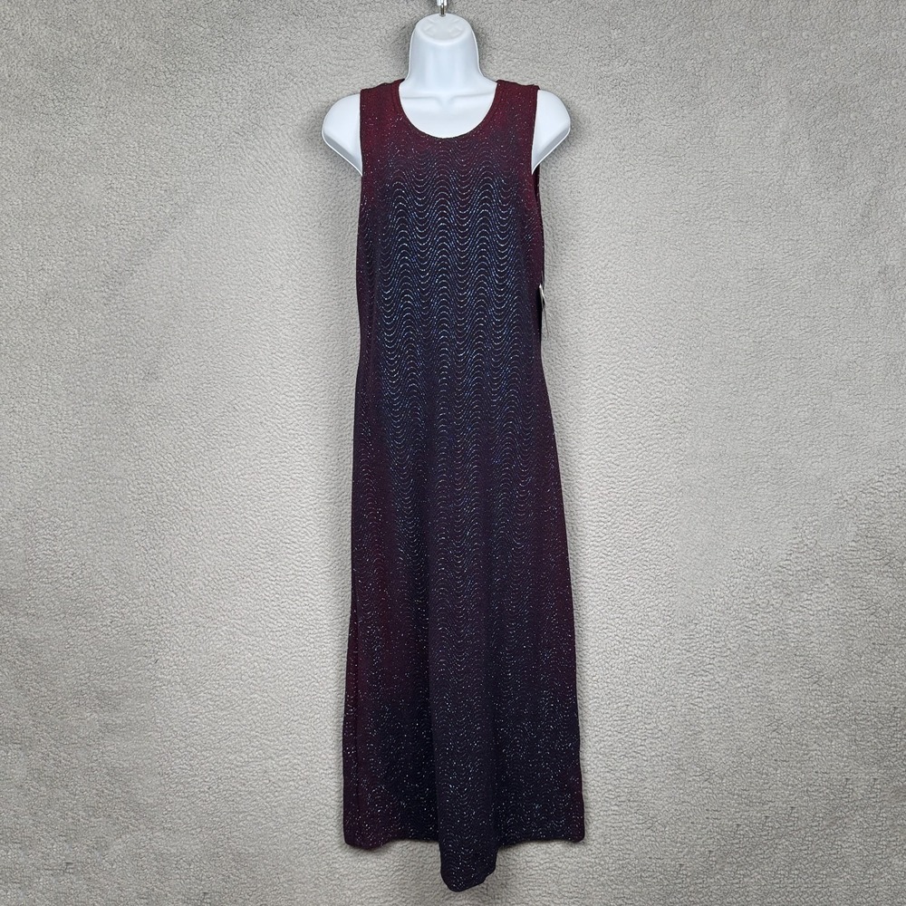 VTG Ronni Nicole Dress‎ Women 8 Petite Maroon Blue Sparkle Glam Evening Maxi Y2K